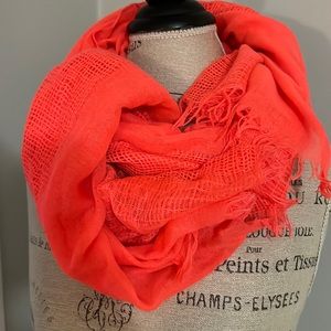 Michael Stars Scarf Neon Orange Weave & Solid Pattern Fringe Hem